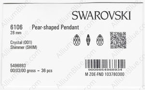 SWAROVSKI 6106 28MM CRYSTAL SHIMMER factory pack