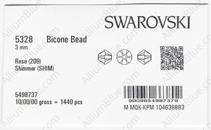SWAROVSKI 5328 3MM ROSE SHIMMER factory pack