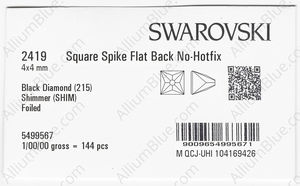 SWAROVSKI 2419 4X4MM BLACK DIAMOND SHIMMER F factory pack