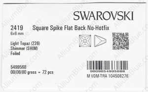 SWAROVSKI 2419 6X6MM LIGHT TOPAZ SHIMMER F factory pack