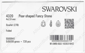 SWAROVSKI 4320 4X2.9MM SCARLET F factory pack