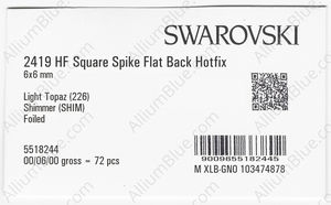 SWAROVSKI 2419 6X6MM LIGHT TOPAZ SHIMMER M HF factory pack