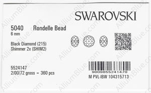 SWAROVSKI 5040 6MM BLACK DIAMOND SHIMMER2 factory pack