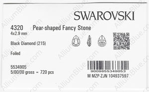 SWAROVSKI 4320 4X2.9MM BLACK DIAMOND F factory pack