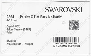 SWAROVSKI 2364 6X3.7MM CRYSTAL GOL.SHADOW F factory pack
