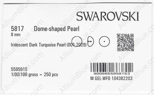 SWAROVSKI 5817 8MM CRYSTAL IRID DK TURQUOISE PR factory pack