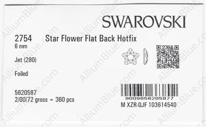 SWAROVSKI 2754 6MM JET M HF factory pack