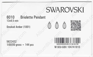SWAROVSKI 6010 13X6.5MM SMOKED AMBER factory pack