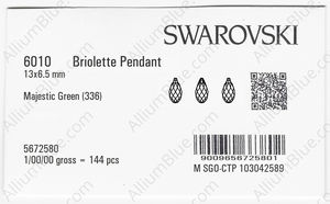 SWAROVSKI 6010 13X6.5MM MAJESTIC GREEN factory pack
