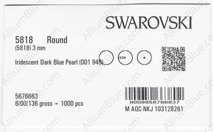 SWAROVSKI 5818 3MM CRYSTAL IRIDESC. DK BLUE PRL factory pack