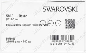 SWAROVSKI 5818 5MM CRYSTAL IRID DK TURQUOISE PR factory pack