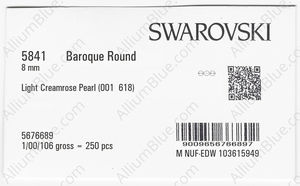 SWAROVSKI 5841 8MM CRYSTAL CREAMROSE LT. PEARL factory pack