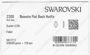 SWAROVSKI 2200 4X2MM SCARLET M HF factory pack