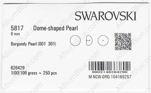 SWAROVSKI 5817 8MM CRYSTAL BURGUNDY PEARL factory pack