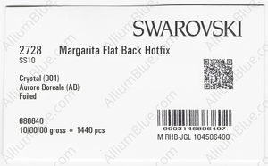 SWAROVSKI 2728 SS 10 CRYSTAL AB M HF factory pack