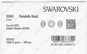 SWAROVSKI 5040 6MM CRYSTAL GOL.SHADOW factory pack