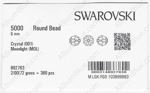 SWAROVSKI 5000 6MM CRYSTAL MOONLIGHT factory pack