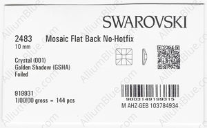 SWAROVSKI 2483 10MM CRYSTAL GOL.SHADOW F factory pack