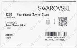 SWAROVSKI 3230 28X17MM CRYSTAL GOL.SHADOW F factory pack