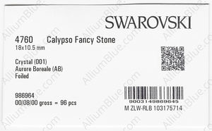 SWAROVSKI 4760 18X10.5MM CRYSTAL AB F factory pack